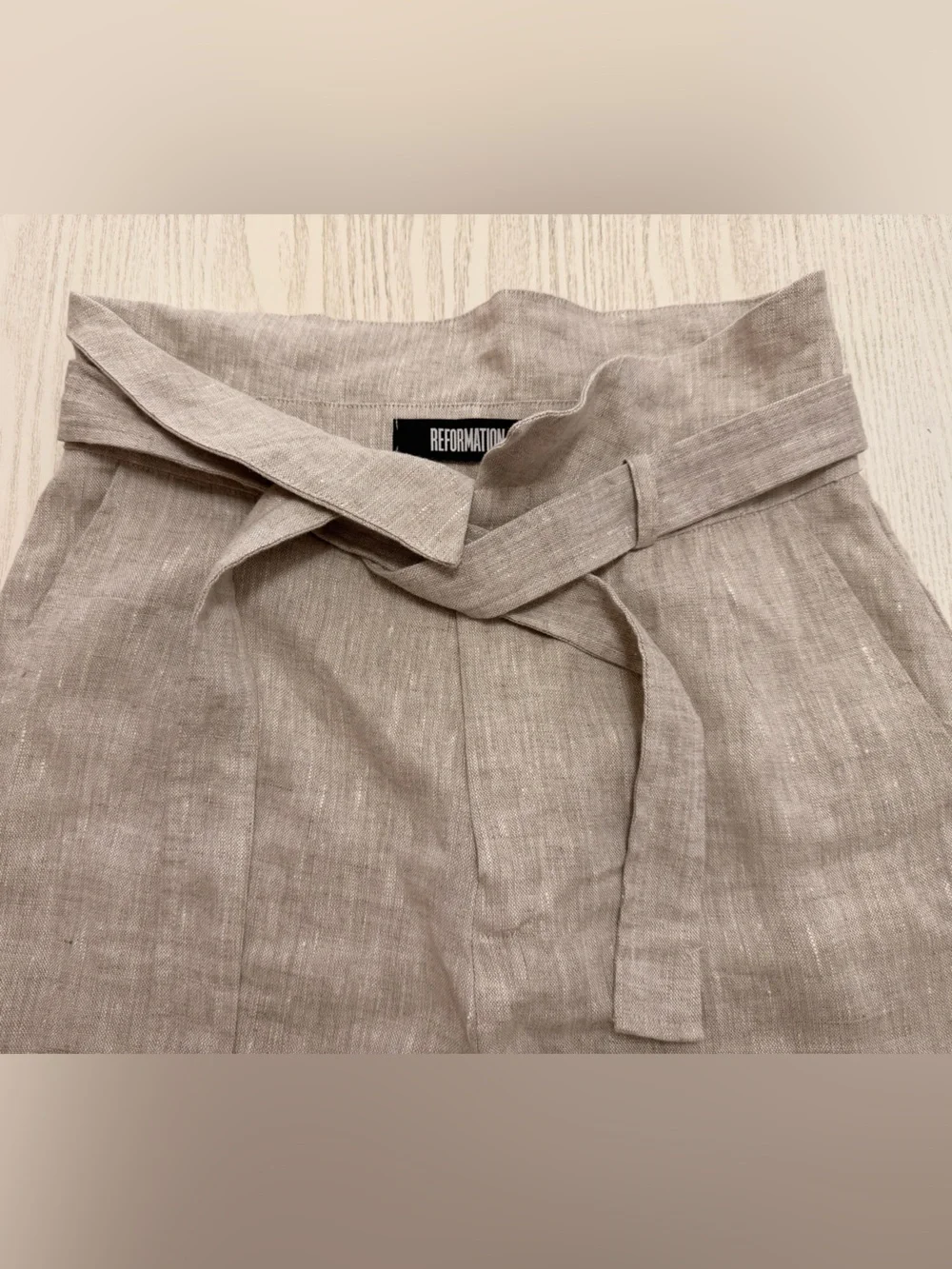 Reformation Natural-Tone Tie-Waist Linen Pants